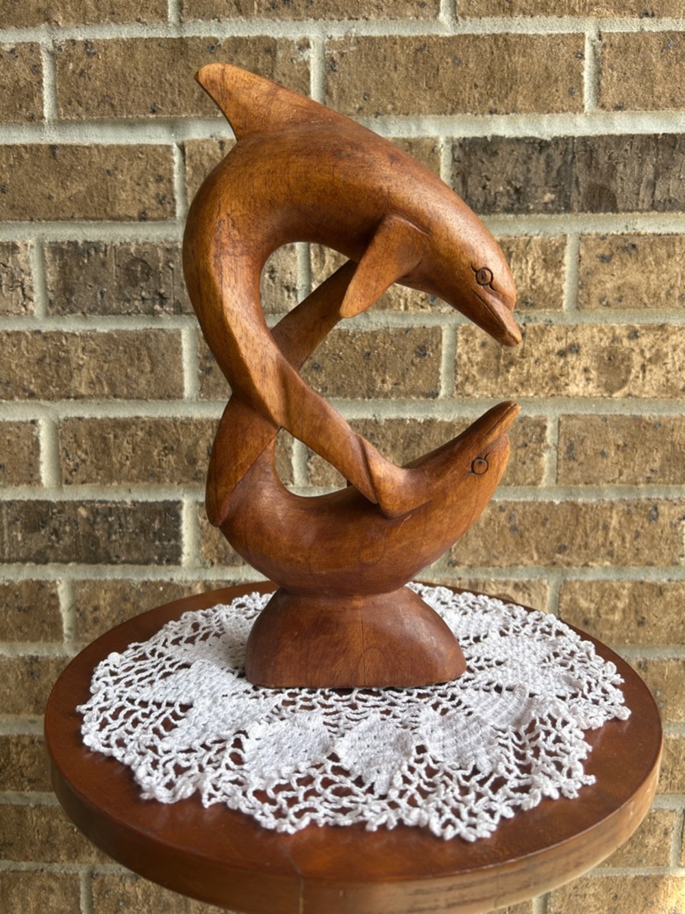 Hand-Carved Brown Wooden Dolphin Sculpture - Home Art Accent